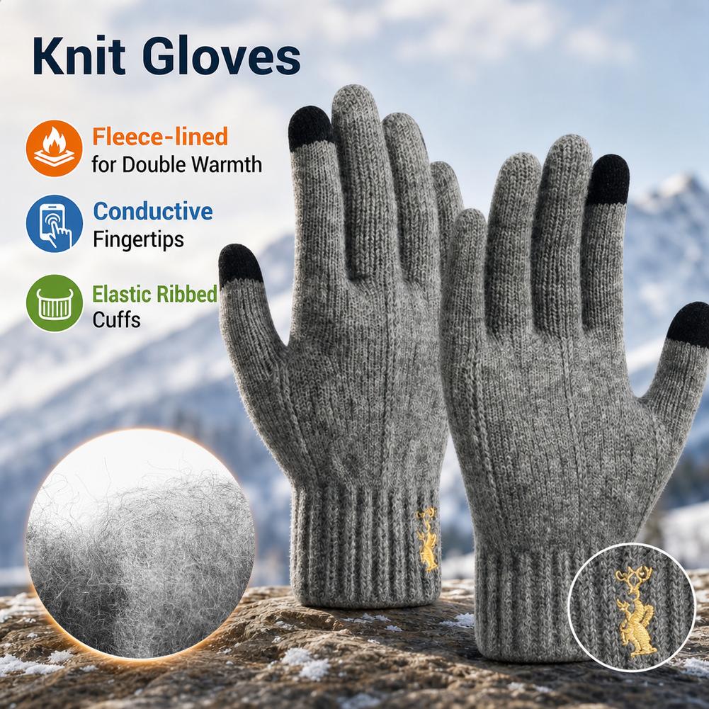 Wool Glove Lined - Kışlık Örgü Eldivenler, Dokunmatik Ekran Uyumlu,